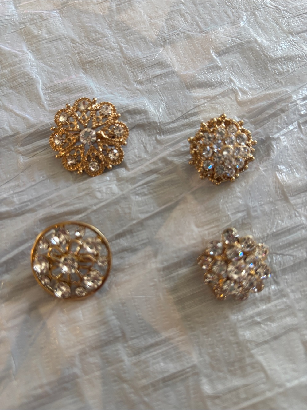 Gold Crystal Floral Brooches- Sparkling Gold Tone